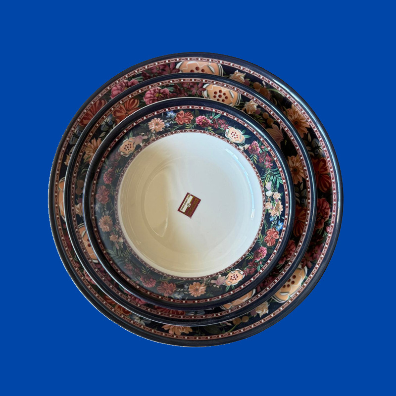 Melamine Round Bowl (3 Pcs Set) Black With Design